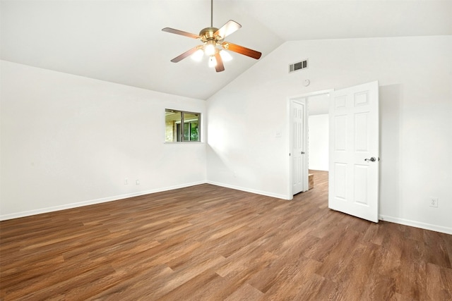 1304 Knollwood Cv, Round Rock, TX 78681 - spare room featuring ceiling fan, baseboards, wood finished floors, and high vaulted ceiling