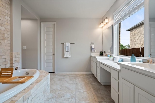 5621 Cypress Ranch Blvd, Spicewood, TX 78669 - full bathroom with double vanity, a bath, and tile patterned floors