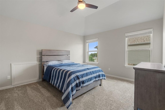 5621 Cypress Ranch Blvd, Spicewood, TX 78669 - bedroom with carpet, vaulted ceiling, and ceiling fan