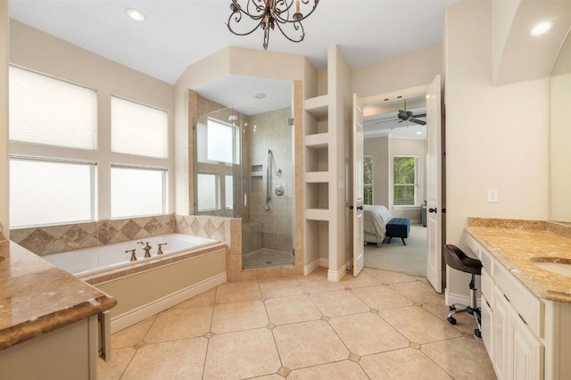 4321 Lakeway Blvd, Austin, TX 78734 - full bath featuring vanity, a bath, a shower stall, ensuite bathroom, and recessed lighting