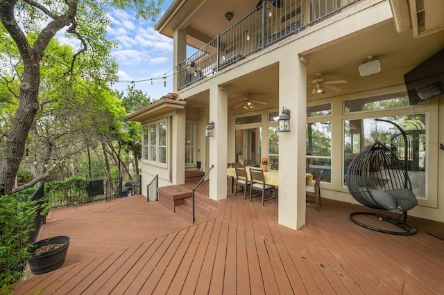 4321 Lakeway Blvd, Austin, TX 78734 - deck featuring a ceiling fan and outdoor dining space