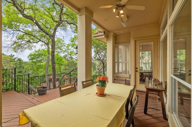 4321 Lakeway Blvd, Austin, TX 78734 - wooden deck with ceiling fan and outdoor dining area