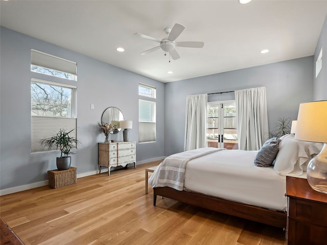 1004 Maufrais St, Austin, TX 78703 - bedroom with light wood-type flooring, recessed lighting, and ceiling fan