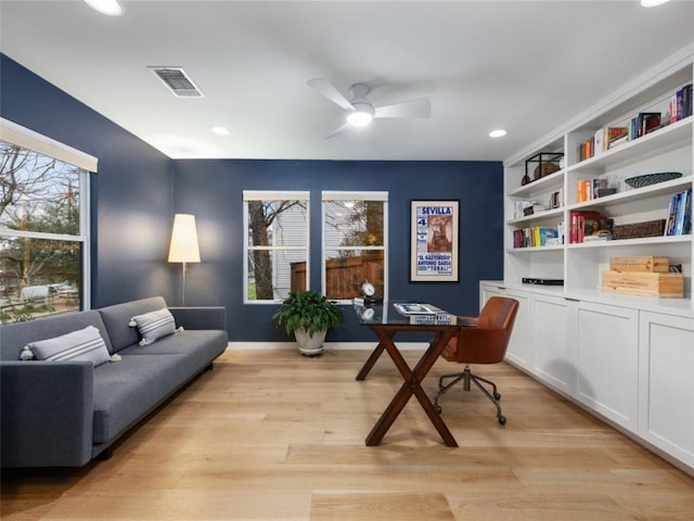 1004 Maufrais St, Austin, TX 78703 - office with plenty of natural light, ceiling fan, light wood finished floors, and recessed lighting