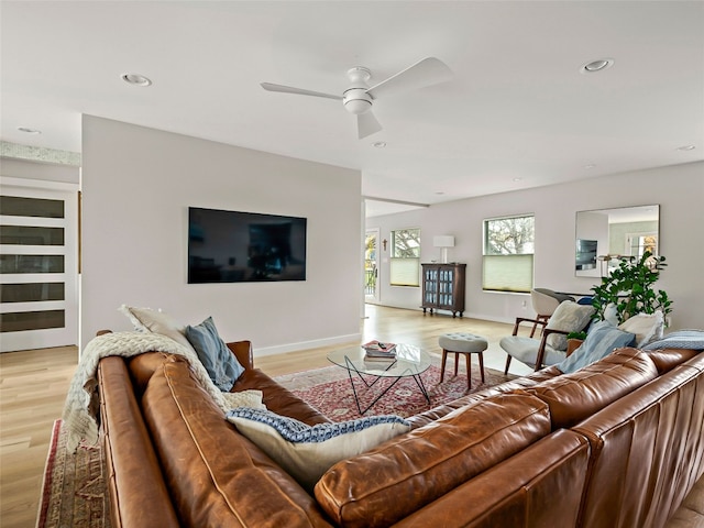 1004 Maufrais St, Austin, TX 78703 - living room featuring light wood-type flooring, a ceiling fan, and recessed lighting