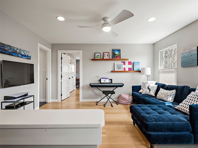 1004 Maufrais St, Austin, TX 78703 - living room featuring wood finished floors, ceiling fan, and recessed lighting