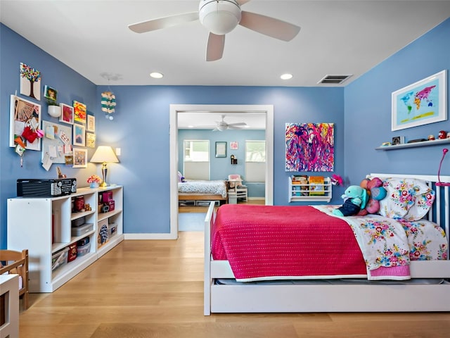 1004 Maufrais St, Austin, TX 78703 - bedroom with wood finished floors, recessed lighting, and a ceiling fan