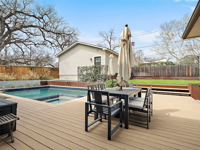 1004 Maufrais St, Austin, TX 78703 - deck with an outdoor hot tub, a fenced backyard, and outdoor dining space