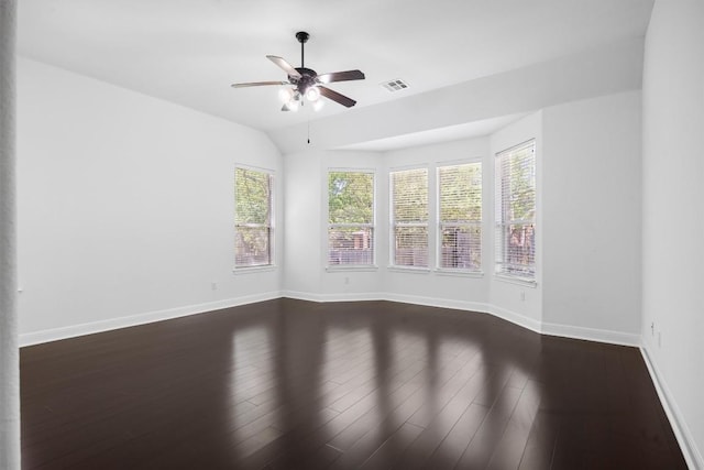 15408 Prestancia Dr, Austin, TX 78717 - unfurnished room with ceiling fan, dark wood-style flooring, and lofted ceiling