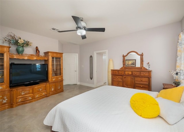 bedroom featuring ceiling fan and visible vents