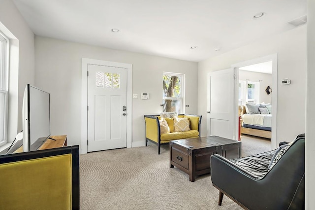 512 Bouldin Ave, Austin, TX 78704 - living room featuring light colored carpet and recessed lighting