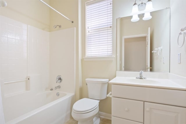 311 Dove Hollow Trl, Georgetown, TX 78633 - full bathroom with toilet, vanity, bathing tub / shower combination, and baseboards