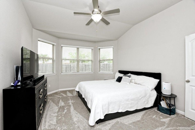 5741 Porano Cir, Round Rock, TX 78665 - bedroom featuring carpet floors, lofted ceiling, and ceiling fan