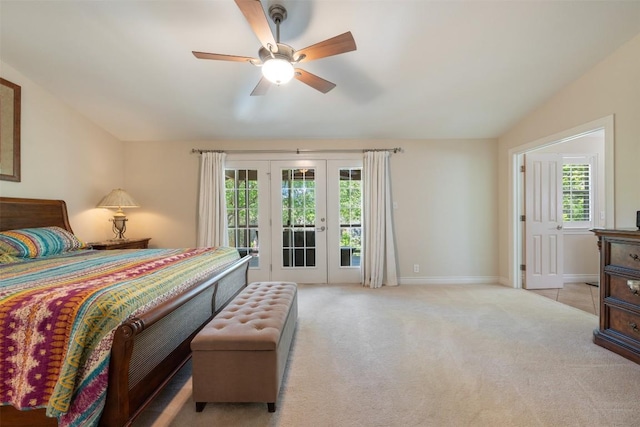 6425 Yaupon Dr, Austin, TX 78759 - bedroom with access to outside, multiple windows, carpet floors, vaulted ceiling, and ceiling fan