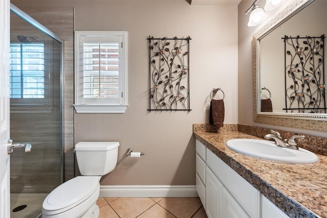 6425 Yaupon Dr, Austin, TX 78759 - full bathroom featuring vanity, tile patterned floors, and a shower stall