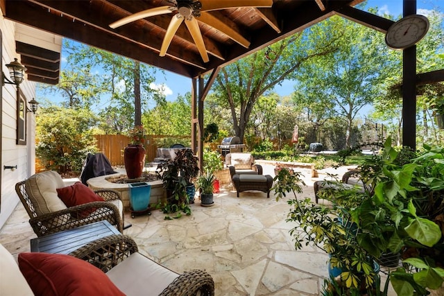 6425 Yaupon Dr, Austin, TX 78759 - view of patio / terrace with ceiling fan and an outdoor hangout area