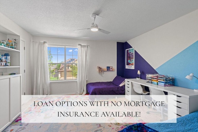 12833 Carillon Way, Manor, TX 78653 - bedroom featuring a textured ceiling and ceiling fan