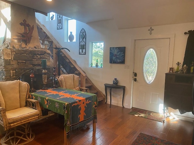 156 Lazy Leaf Ln, Wimberley, TX 78676 - foyer featuring stairway, wood-type flooring, and plenty of natural light
