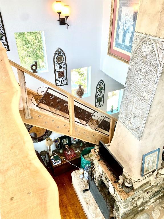 156 Lazy Leaf Ln, Wimberley, TX 78676 - stairway with wood finished floors
