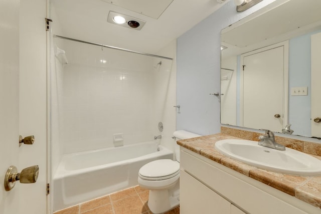 full bathroom with toilet, tub / shower combination, and vanity