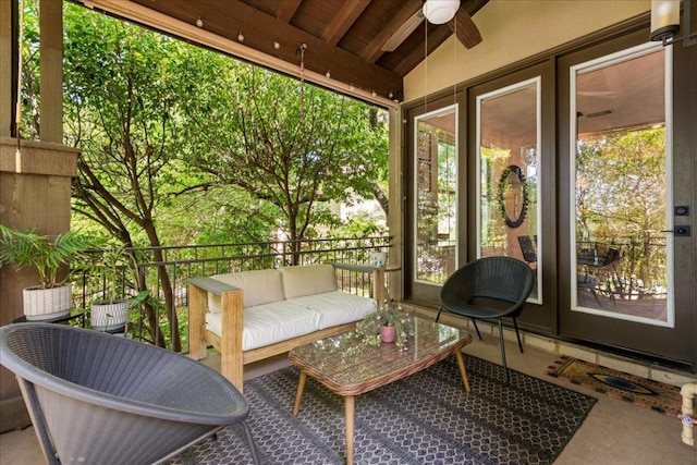 15213 Falconhead Grove Loop, Austin, TX 78738 - sunroom / solarium featuring a ceiling fan, french doors, and outdoor lounge area