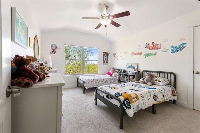 15213 Falconhead Grove Loop, Austin, TX 78738 - bedroom with lofted ceiling, light carpet, and a ceiling fan