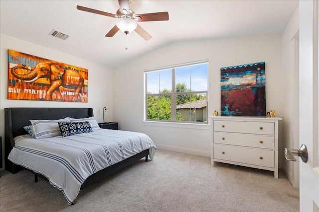 15213 Falconhead Grove Loop, Austin, TX 78738 - bedroom featuring vaulted ceiling, light carpet, and a ceiling fan
