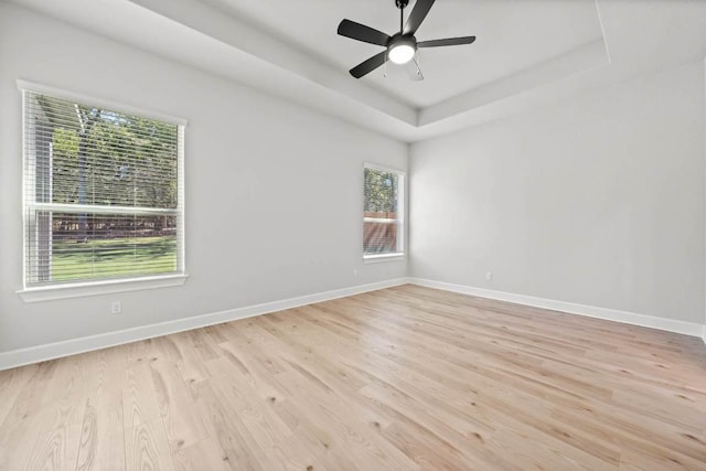 empty room featuring baseboards, a wealth of natural light, and light wood-style flooring