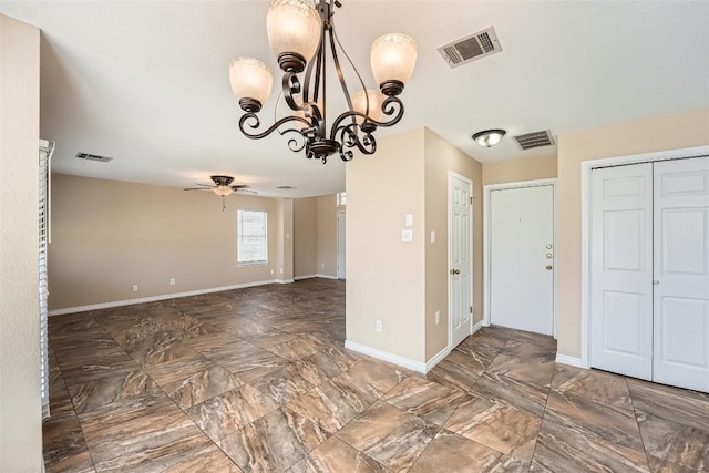 2813 Single Trace Ct, Austin, TX 78728 - empty room with visible vents, ceiling fan with notable chandelier, and baseboards