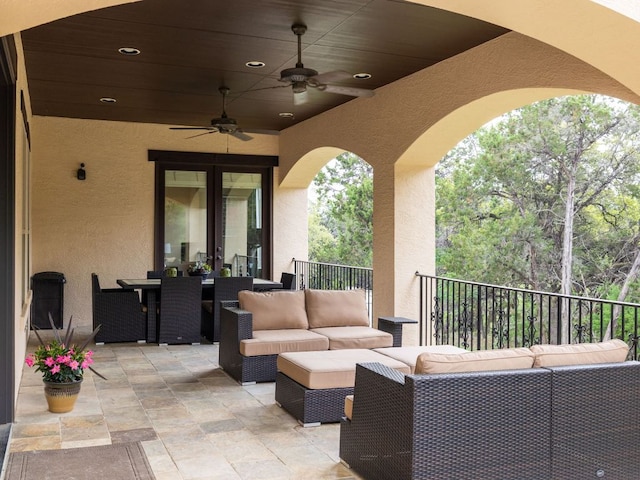 3701 Pappys Way, Austin, TX 78730 - view of patio featuring an outdoor hangout area, a ceiling fan, and outdoor dining space