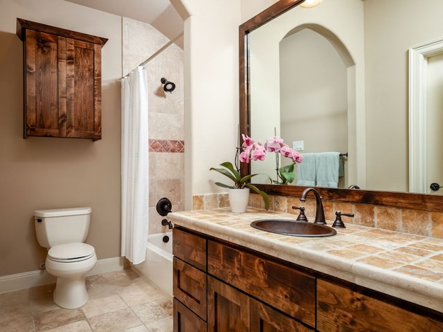 3701 Pappys Way, Austin, TX 78730 - full bathroom with vanity, toilet, shower / tub combo with curtain, and baseboards