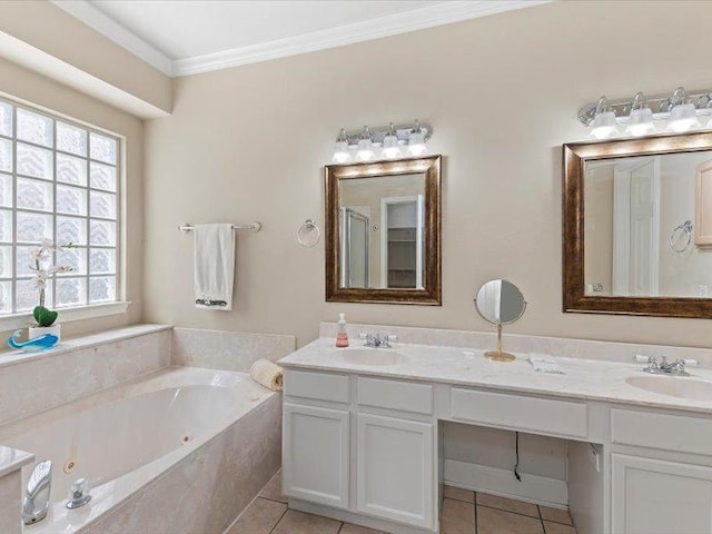 906 Woodhollow Ln, Cedar Park, TX 78613 - full bath with double vanity, a sink, tile patterned flooring, and a whirlpool tub
