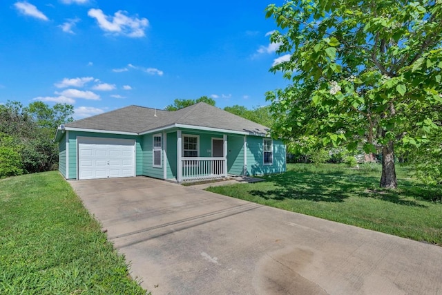 128 2nd Ave, Taylor, TX 76574 - ranch-style home featuring a porch, a garage, driveway, and a front lawn