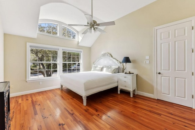 201 Mcconnell Dr, West Lake Hills, TX 78746 - bedroom featuring light wood-style floors, vaulted ceiling, and a ceiling fan