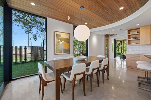 2218 Haskell St, Austin, TX 78702 - dining area featuring wood ceiling, recessed lighting, and plenty of natural light