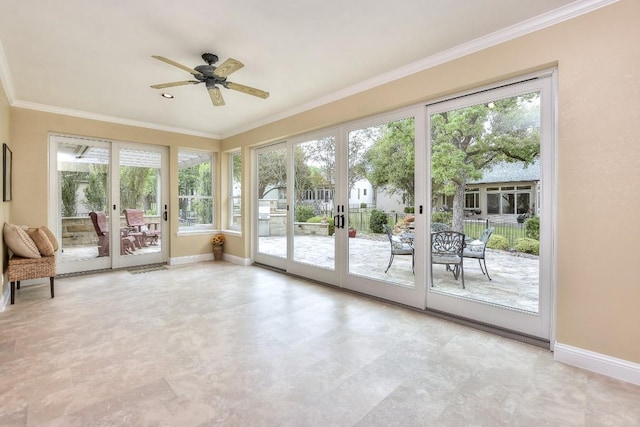 204 Whippoorwill Cv, Georgetown, TX 78633 - entryway featuring baseboards, crown molding, ceiling fan, and french doors