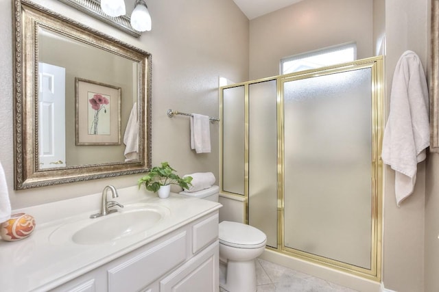 204 Whippoorwill Cv, Georgetown, TX 78633 - full bath featuring toilet, a stall shower, vanity, and tile patterned flooring