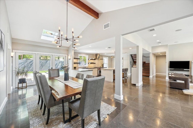 2304 Mccullough St, Austin, TX 78703 - dining room with baseboards, stairs, a chandelier, and recessed lighting