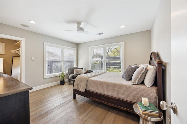 2304 Mccullough St, Austin, TX 78703 - bedroom featuring light wood-type flooring, ceiling fan, baseboards, and recessed lighting