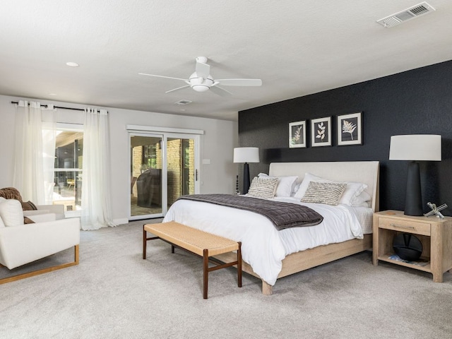 6022 Tonkowa Trl, Georgetown, TX 78628 - bedroom featuring access to outside, carpet flooring, and a ceiling fan