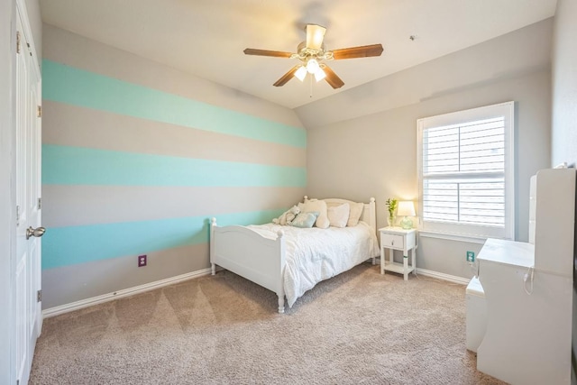 3505 Grail Hollows Rd, Pflugerville, TX 78660 - bedroom with carpet flooring, ceiling fan, baseboards, and lofted ceiling