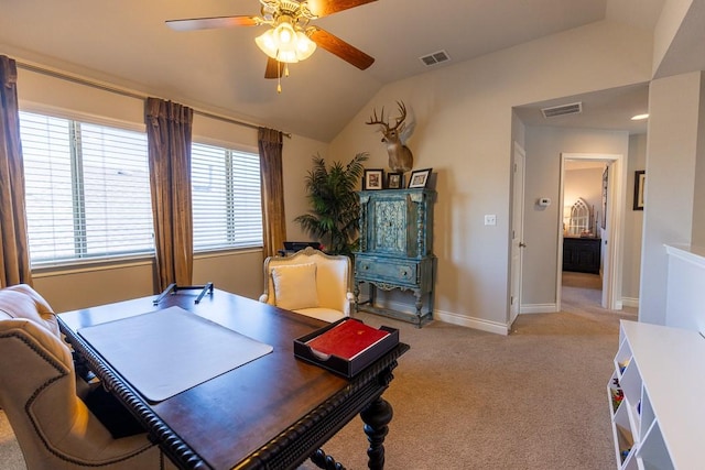 702 Silo St, San Marcos, TX 78666 - office space featuring a ceiling fan, carpet, and lofted ceiling