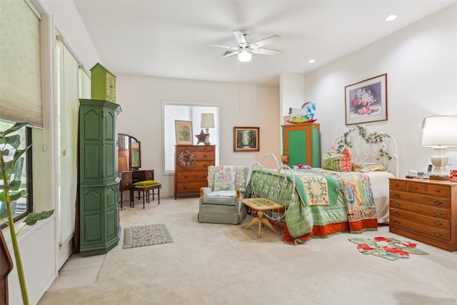 901 Blaylock Dr, Salado, TX 76571 - bedroom featuring light carpet, recessed lighting, and ceiling fan