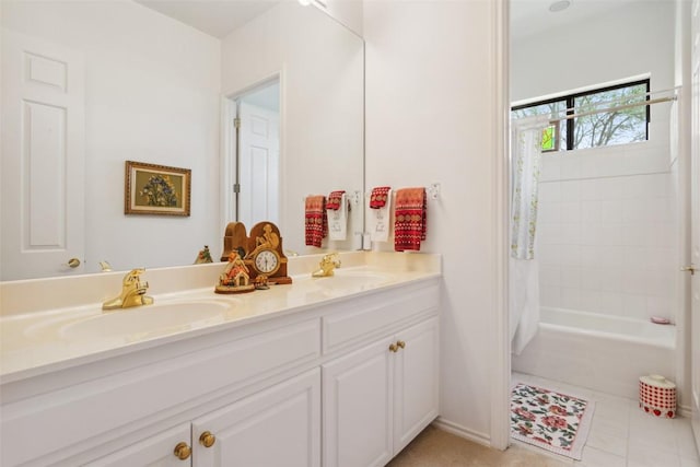 901 Blaylock Dr, Salado, TX 76571 - full bathroom with double vanity, shower / tub combo with curtain, and tile patterned flooring