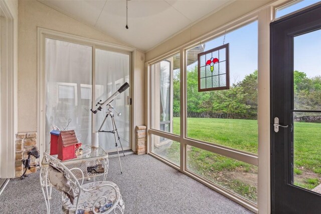 901 Blaylock Dr, Salado, TX 76571 - unfurnished sunroom with vaulted ceiling and carpet