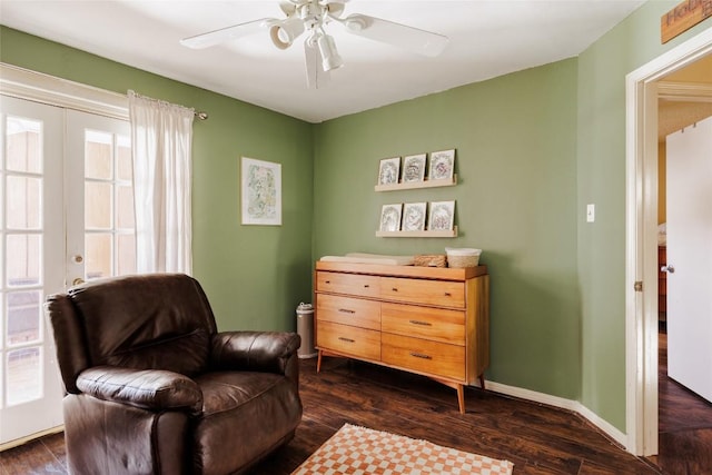19 Deerfield Dr Unit 2, Wimberley, TX 78676 - sitting room featuring dark wood-type flooring, a ceiling fan, and french doors