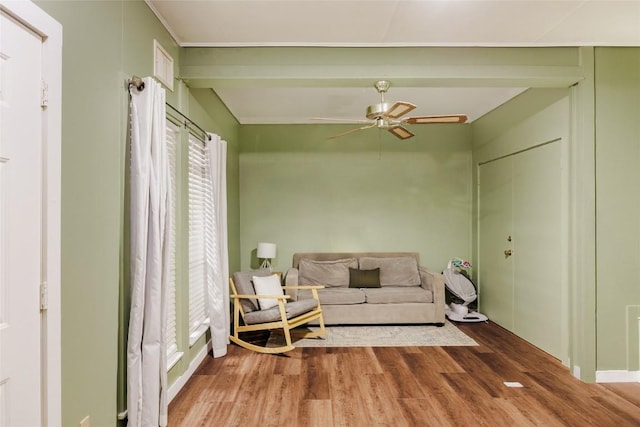 19 Deerfield Dr Unit 2, Wimberley, TX 78676 - living room featuring wood finished floors and ceiling fan