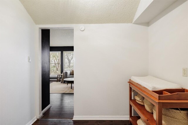 19 Deerfield Dr Unit 2, Wimberley, TX 78676 - hallway featuring a textured ceiling and dark wood-style floors