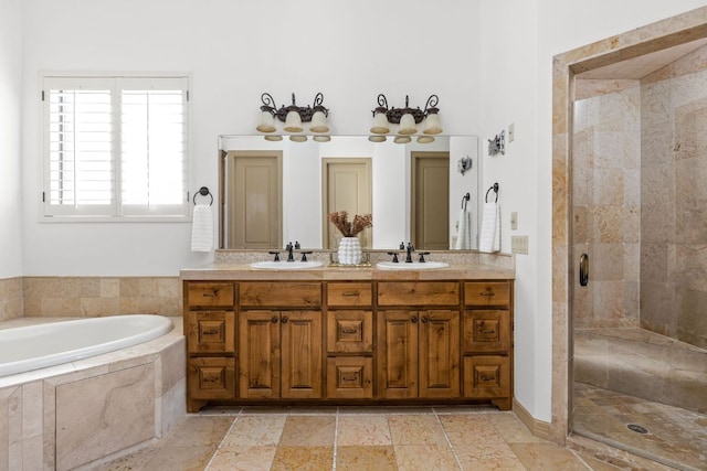 219 Jack Nicklaus Dr, Austin, TX 78738 - bathroom with a bath, a shower stall, and double vanity