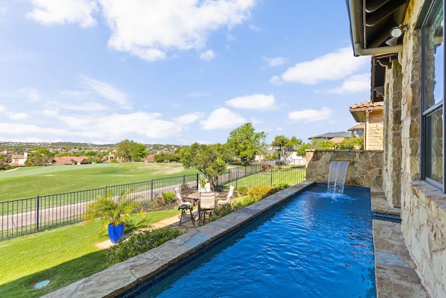 219 Jack Nicklaus Dr, Austin, TX 78738 - view of swimming pool with a fenced backyard, view of golf course, and a patio